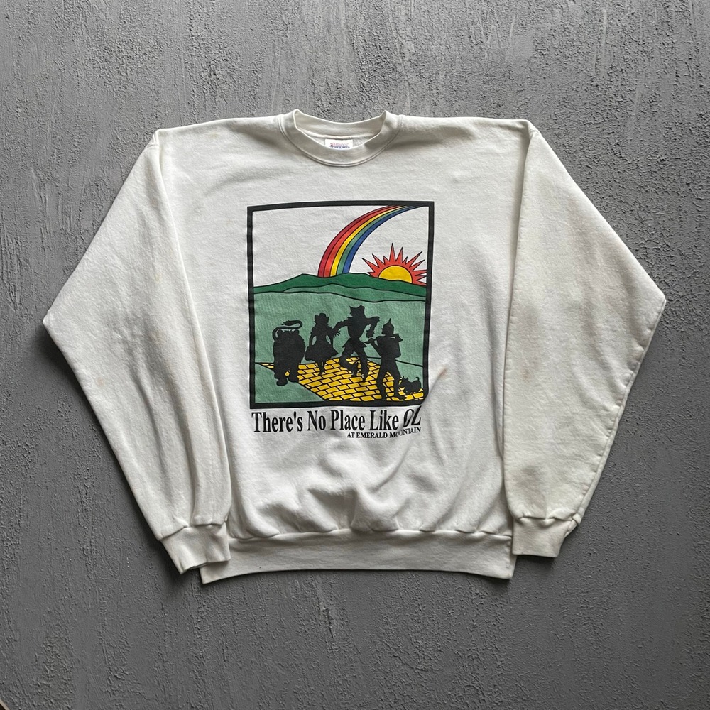 Vintage Wizard of Oz Emerald Mountain Sweatshirt Mens Large White 90s Hanes